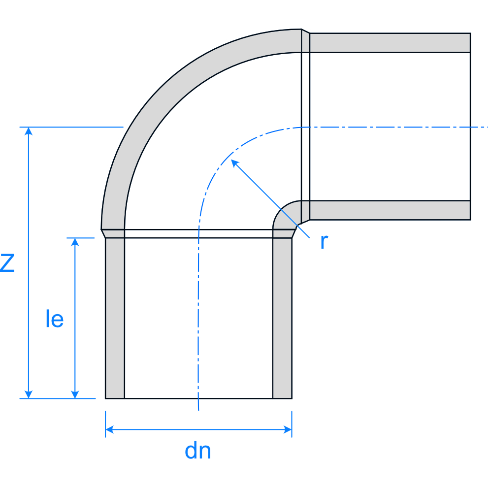 Mill Pro Elbow Mld 90 LS Blu Ill